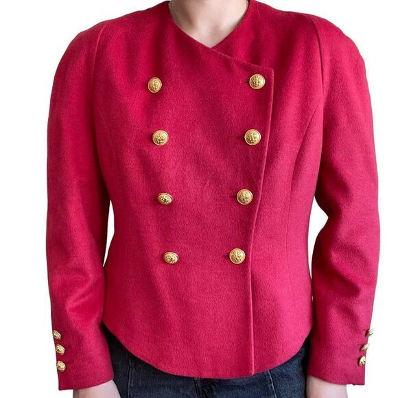 Vintage Womens 80s Louis Feraud Wool Cashmere Blend Red Double Breasted Blazer - Picture 8 of 8